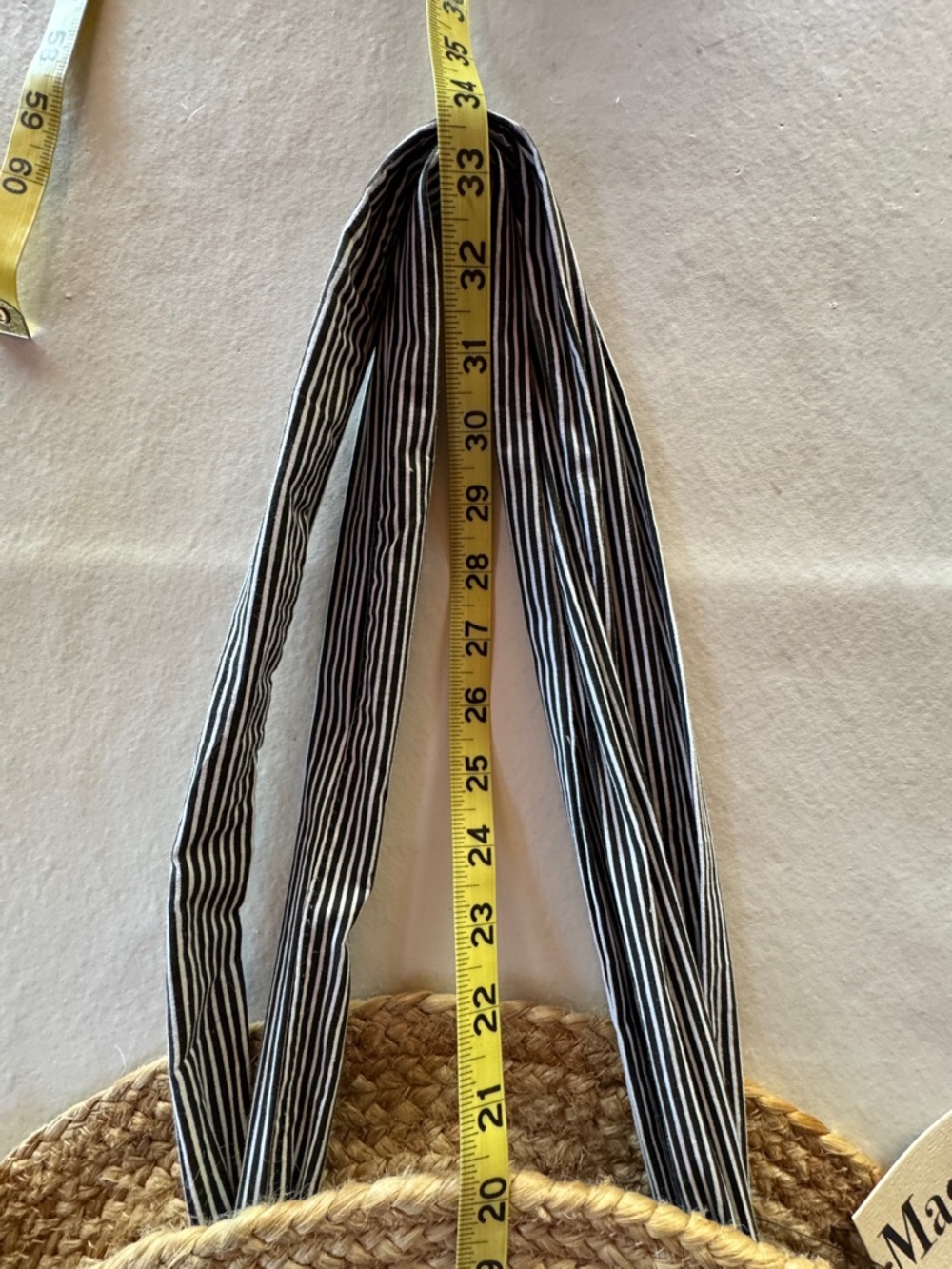 Magid Natural Jute Circle Tote Bag Black White Striped Fabric Handle NWT - Picture 7 of 14